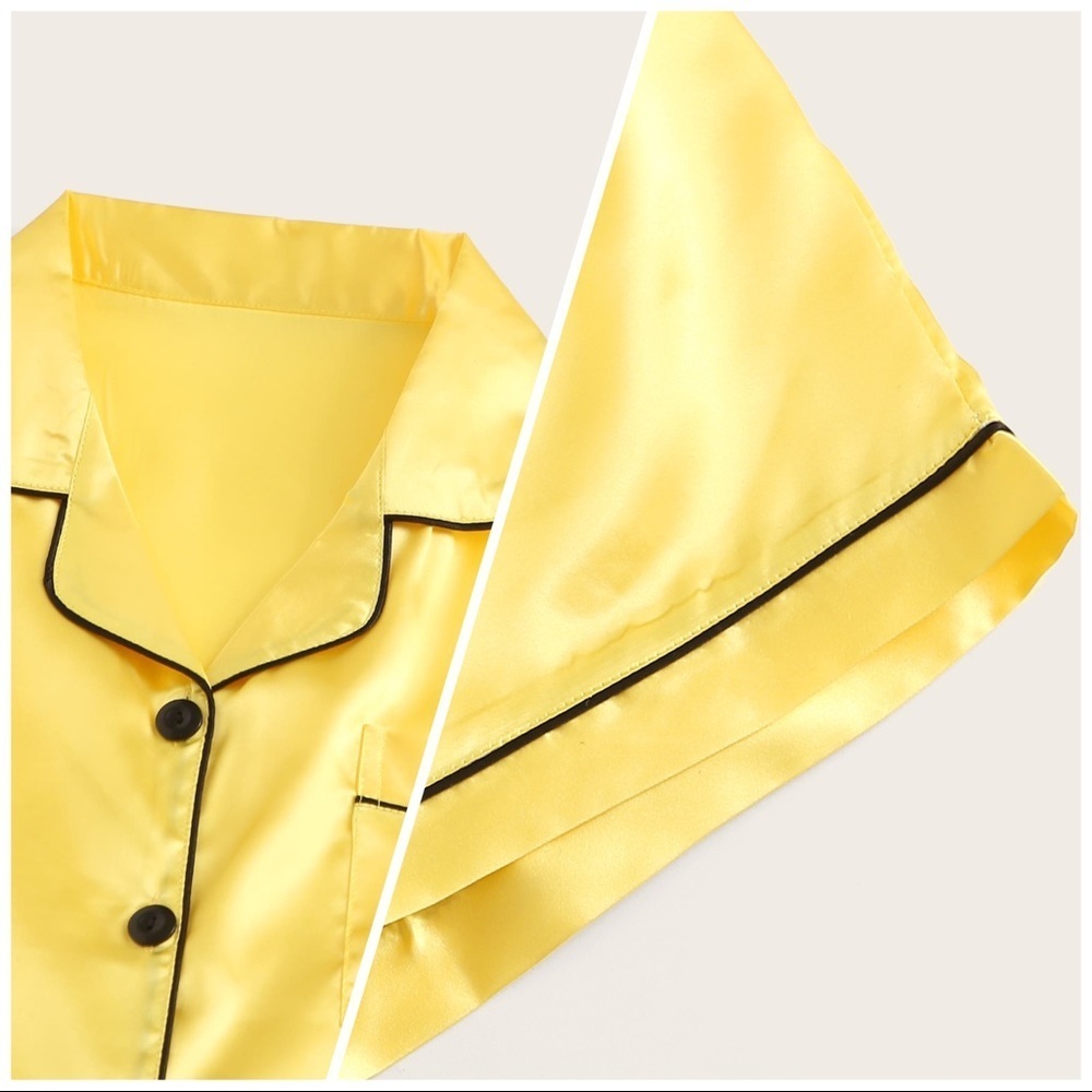 New Yellow Satin Silk-Like Pajama Set - Picture 3 of 4